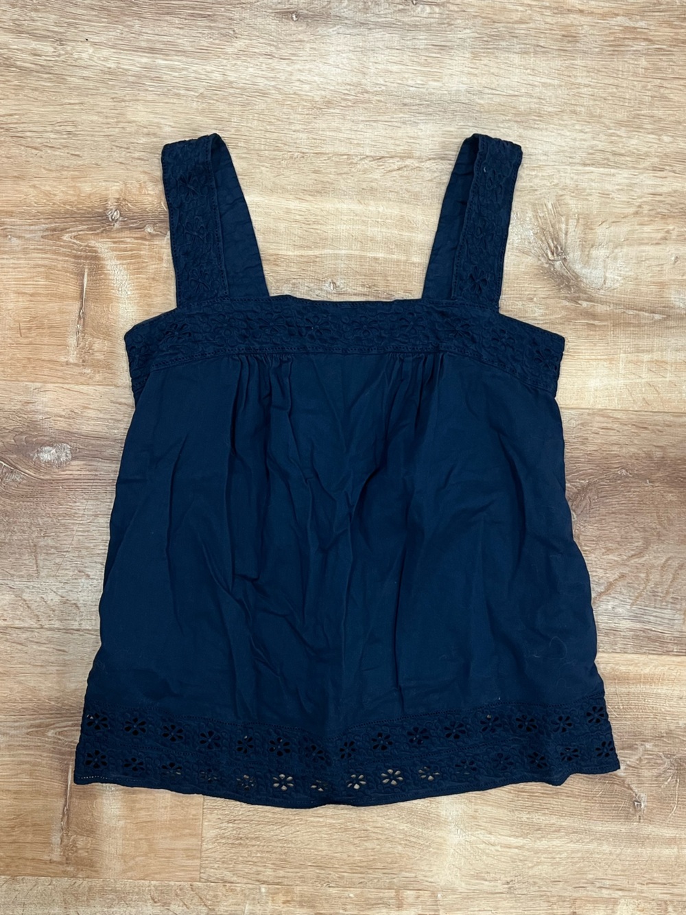 Vintage J.Crew Vintage Closet Navy Eyelet Lace Trim Top